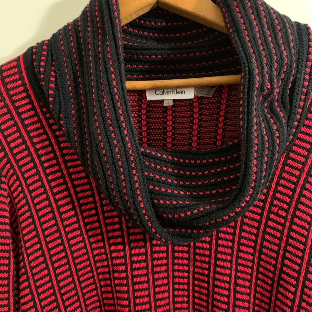Calvin Klein Red and Black Cowl Neck Knit Sweater Size Small - Picture 2 of 7